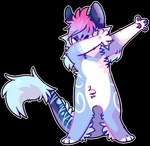 ambiguous_gender anthro black_outline blue_body blue_fur blue_inner_ear cheek_fins chibi dabbing digitigrade eyes_closed featureless_crotch feet fur hair handpaw hindpaw markings multicolored_outline nude outline pawpads paws pink_hair pink_outline pink_pawpads simple_background solo standing striped_markings striped_tail stripes tail tail_markings tail_tuft transparent_background tuft two_tone_outline white_body white_fur jaspering hybrid mammal 2017 alpha_channel cel_shading digital_drawing_(artwork) digital_media_(artwork) full-length_portrait meme portrait shaded