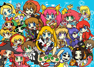 accessory anthro apron bangs black_hairband blonde_hair blue_clothing blue_dress blue_eyes blue_hair blunt_bangs braided_hair brown_eyes brown_hair chibi clothing crossgender dress dual_persona female green_eyes group hair hair_accessory hairband hat headgear headwear long_hair magical_girl_outfit male mtf_crossgender multiple_crossover orange_hair pigtails pink_clothing pink_hair pink_hat pink_headwear ponytail purple_hair ranma-chan red_hair ribbons sailor_collar single_braid stuart_pot toony white_apron white_clothing yellow_bow emita ai_tenshi_densetsu_wedding_peach akazukin_chacha alice_in_wonderland bemani cardcaptor_sakura cartoon_network disney gorillaz hana_no_mahoutsukai_mary_bell kaitou_saint_tail kamikaze_kaitou_jeanne konami mahou_no_princess_minky_momo matantei_loki_ragnarok pop'n_music powerpuff_girls ranma_1/2 sailor_moon_(series) shaman_king sugar_sugar_rune alice_(alice_in_wonderland) amidamaru artemis_(sailor_moon) blossom_(powerpuff_girls) bubbles_(powerpuff_girls) buttercup_(powerpuff_girls) chacha_(akazukin_chacha) chamo_(minky_momo) chocolat_meilleure ecchan hanasaki_momoko haneoka_meimi hibiki_ryouga kaitou_jeanne kero_(cardcaptor_sakura) kukku_bukku_(minky_momo) kusakabe_maron loki_(matantei_loki_ragnarok) luna_(sailor_moon) magical_princess mary_bell mimi_(pop'n_music) minky_momo nyami_(pop'n_music) oyamada_manta p-chan pop-kun riiya_(akazukin_chacha) rupipi_(sailor_moon) sailor_moon_(character) saint_tail_(kaitou_saint_tail) sakura_kinomoto saotome_ranma shampoo_(ranma_1/2) shiine_(akazukin_chacha) tambourine_(mary_bell) usagi_tsukino wedding_peach yoh_asakura bear canid canine canis domestic_cat felid feline felis human lagomorph leporid mammal rabbit unknown_species wolf character_request crossover