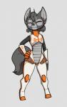 anthro eyes_closed female fur grey_body grey_fur simple_background solo spacesuit feretta space_vixen tale_of_tails webtoon vixavil_hayden canid canine fox mammal red_fox true_fox digital_media_(artwork)