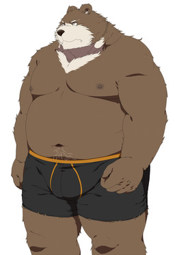 anthro belly brown_body brown_fur bulge clothing fur humanoid_hands kemono male moobs navel nipples overweight overweight_anthro overweight_male solo underwear white_body white_fur chizu bear mammal 2015 hi_res