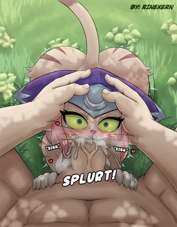 anthro big_butt blush bodily_fluids breasts brown_stripes butt clothing cum cum_in_mouth cum_inside duo ejaculation eyelashes fellatio female first_person_view front_view fur genital_fluids genitals green_eyes hair head_grab headgear headwear looking_at_viewer male male/female nude oral penile penis pink_hair pink_nose purple_clothing purple_headwear sex stripes tan_body tan_fur tan_skin text whiskers white_body white_fur yellow_sclera rinexern capcom monster_hunter monster_hunter_stories_2:_wings_of_ruin tsukino_(monster_hunter_stories) felid felyne human lynian mammal palico absurd_res hi_res