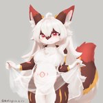 4_fingers ahoge anthro arm_markings belly belly_markings big_ears big_tail biped black_nose blush breasts brown_body brown_ears brown_fur chest_tuft claws clothed clothing clothing_lift countershade_face countershade_fur countershade_legs countershade_torso countershading cute_fangs dipstick_ears dipstick_tail dress dress_lift ear_markings fangs featureless_breasts featureless_crotch female female_anthro finger_claws fingerpads fingers fluffy fluffy_tail front_view fur gloves_(marking) grey_background hair ineffective_clothing inner_ear_fluff kemono leg_markings long_hair looking_at_viewer markings medium_breasts monotone_hair multicolored_body multicolored_ears multicolored_fur multicolored_tail navel no_underwear pawpads pink_markings pink_pawpads red_body red_ear_tips red_ears red_eyes red_fur red_tail red_tail_tip simple_background smile snaggle_teeth snaggle_tooth solo standing tail tail_markings teeth thick_tail translucent translucent_clothing translucent_dress tuft white_body white_claws white_clothing white_countershading white_dress white_hair white_inner_ear white_inner_ear_fluff yellow_body yellow_fur yellow_markings shiokisylvia canid canine fox mammal 1:1 2025 absurd_res colored dated digital_media_(artwork) digital_painting_(artwork) hi_res painting_(artwork) portrait shaded three-quarter_portrait