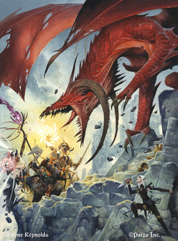 ambiguous_gender armor axe breasts building cloud dagger female feral fur group hair holding_axe holding_dagger holding_melee_weapon holding_object holding_staff holding_sword holding_weapon horn humanoid_pointy_ears long_hair magic male melee_weapon membrane_(anatomy) membranous_wings open_mouth pointy_ears red_body red_scales ruins scales sharp_teeth size_difference staff sword teeth tower weapon white_body white_fur white_hair wings wayne_reynolds mythology paizo pathfinder canid dragon elf human humanoid mammal mythological_creature mythological_scalie scalie tiefling 2023 official_art traditional_media_(artwork)