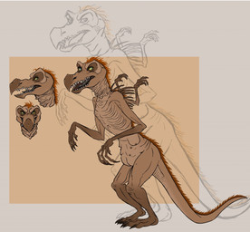 anthro beak brown_body brown_tail green_eyes male male_anthro multi_nipple nipples nude open_mouth rib_cage sharp_teeth simple_background solo tail teeth yellow_sclera kodaac the_dark_crystal skeksis model_sheet
