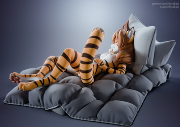 anthro areola bed black_tail_tip breasts brown_hair chest_tuft digitigrade dipstick_ears dipstick_tail ear_markings feet female fur furniture hair inner_ear_fluff lying lying_on_bed markings multicolored_ears nipples nude on_back on_bed orange_body orange_fur pawpads pillow pink_nipples ring_(marking) ringed_tail small_breasts smile solo striped_body striped_fur striped_markings striped_tail stripes tail tail_markings text tuft white_body white_fur chyvak twokinds flora_(twokinds) felid keidran mammal pantherine tiger 2025 3d_(artwork) digital_media_(artwork) hi_res url