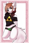 anthro clothed clothing collar female midriff panties simple_background solo triforce underwear northfelle taykoe nintendo the_legend_of_zelda taykoe_(character) canid canine fox mammal