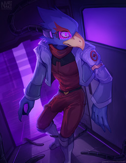 anthro armlet beak biped blue_body blue_feathers boots bottomwear bulge cheek_tuft clothed clothed_anthro clothed_male clothing detailed_background detailed_bulge erection erection_under_clothing facial_tuft feather_hands feathers footwear genital_outline hypnosis jacket male male_anthro mind_control multicolored_body multicolored_feathers open_clothing open_jacket open_topwear pants penis_outline purple_eyes red_body red_bottomwear red_clothing red_feathers red_pants red_shirt red_topwear ringed_eyes shirt shoes solo tentacles tentacles_around_legs text topwear tuft two_tone_body two_tone_feathers yellow_beak nurinaki nintendo star_fox falco_lombardi avian bird 2025 artist_name digital_media_(artwork) digital_painting_(artwork) hi_res painting_(artwork) url