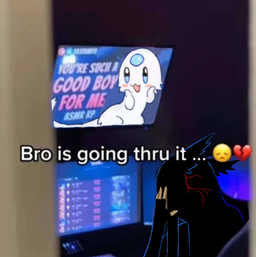 :3 :d ambiguous_feral ambiguous_gender black_ears black_hair blue_eyes blue_gem blush blush_stickers duo emoji feral fur gem good_boy hair humor male male_humanoid monotone_body monotone_fur pet_praise pink_insides praise smile solid_oval_eyes tail tan_fingers text vein white_body white_fur white_tail jejejunum pest_(jejejunum) secret_(jejejunum) fraid_(species) humanoid nethermare proto-nethermare spirit 2026 digital_drawing_(artwork) digital_media_(artwork) draw_over english_text meme female_(lore)