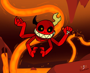 hell lava looking_at_viewer not_furry sharp_teeth solo teeth krackdown9 loki_(floppatitis) demon humanoid hi_res