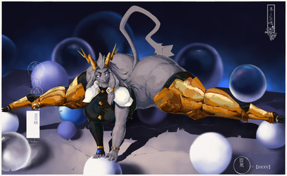 anthro antlers big_breasts big_butt blue_eyes bottomless bottomless_anthro bottomless_female bracelet breasts butt clothed clothing female flexible fur grey_body grey_fur horn huge_butt huge_thighs hyper hyper_butt jewelry legwear long_ears smile solo splits spread_legs spreading tail thick_thighs thigh_highs sarifairy pseudoregalia sybil_(pseudoregalia) bovid caprine goat hybrid jackalope lagomorph mammal hi_res
