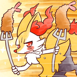 ambiguous_anthro ambiguous_gender anthro biped blush bodily_fluids cutlery digitigrade drooling food fork holding_fork kitchen_utensils looking_at_viewer motion_lines open_mouth saliva shrimp_(food) side_view snout solo sparkles tools annyui0611 nintendo pokemon braixen canid generation_6_pokemon mammal pokemon_(species) 1:1 2022 digital_drawing_(artwork) digital_media_(artwork) japanese_description portrait three-quarter_portrait translated_description