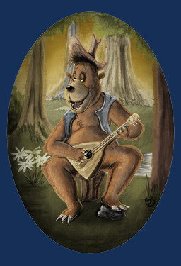 anthro belly big_belly black_nose brown_hair clothed clothing flower front_view grass hair hat headgear headwear holding_musical_instrument holding_object logo male male_anthro musical_instrument narrowed_eyes open_clothing open_mouth open_smile open_topwear outside overweight overweight_anthro overweight_male plant rock sitting smile solo topwear tree water white_flower pandapaco bear mammal alpha_channel artist_logo signature