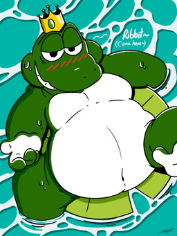 anthro beckoning blush blush_lines blushing_at_viewer bodily_fluids crown crown_only gesture headgear headgear_only lily_pad looking_at_viewer male mostly_nude navel nude overweight overweight_anthro overweight_male partially_submerged plant smile smiling_at_viewer solo sweat water marshythewise mario_bros nintendo wart_(mario) amphibian frog 3:4 hi_res