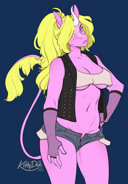 anthro biped bottomwear breasts clothed clothed_anthro clothed_female clothing female fingers front_view hair horn looking_at_viewer navel pants solo standing tail kittydee equid equine mammal 2026 alpha_channel digital_drawing_(artwork) digital_media_(artwork) hi_res