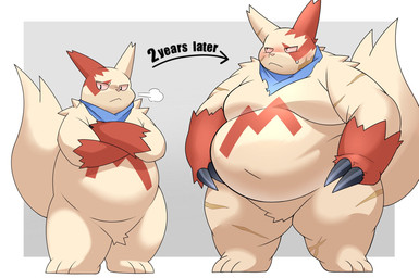 anthro belly big_belly biped blush bodily_fluids kemono male moobs overweight overweight_male pink_nose red_body solo standing sweat white_body 0907_kapi nintendo pokemon generation_3_pokemon pokemon_(species) zangoose 2025 hi_res