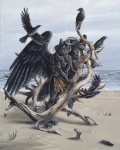 anthro avian beach biped bird canid canine canis detailed_background feathered_wings feathers female heather_bruton mammal outside sand seaside sky solo standing wings wolf