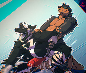 all_fours anal anal_penetration animal_genitalia animal_penis anthro arm_tuft balls black_body black_countershading black_nose bodily_fluids canine_genitalia canine_penis claws countershading cum cum_in_ass cum_inflation cum_inside cum_on_balls cum_on_ground cum_on_own_balls cum_on_self cum_while_penetrated duo ejaculation elbow_tuft eyewear eyewear_only finger_claws floppy_ears genital_fluids genitals glasses glasses_only hands-free inflation leaning leaning_backward leaning_forward looking_aside looking_at_another looking_at_partner male male/male motion_lines narrowed_eyebrows narrowed_eyes nude open_mouth open_smile pattern_background penetration penile penile_penetration penis penis_in_ass sex simple_background smile striped_legs tan_body tan_countershading toe_claws tongue tongue_out tuft wearing_glasses white_body mrjimmydafloof paint_(painttherottie) roland_(mrjimmydafloof) canid canine canis domestic_dog hyena mammal mastiff molosser rottweiler