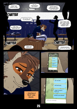 anthro brown_eyes clothed clothed_anthro clothed_male clothes_on_floor clothes_on_ground clothing college_student dialogue electronics football_gear football_jersey football_pants football_player football_uniform fully_clothed fully_clothed_anthro fully_clothed_male locker_room male number_on_clothing number_on_jersey number_on_topwear number_print page_number paws phone sad sitting speech_box speech_bubble tail text text_message walking ariesartist college_football matthew_(ariesartist) border_collie canid canine canis collie deer domestic_dog felid feline herding_dog mammal pantherine pastoral_dog sheepdog 3d_(artwork) absurd_res blender_(artwork) comic digital_media_(artwork) english_text hi_res