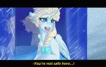 blue_eyes blush clothing dress feathered_wings feathers female feral hair horn solo text white_hair wings kikuri-tan disney frozen_(disney) hasbro my_little_pony mythology elsa_(frozen) equid equine mammal mythological_creature mythological_equine winged_unicorn crossover english_text