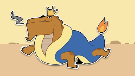 ambiguous_gender clothed clothing crown feral fire headgear quadruped scales solo spines underbite ventral_scales drawfee jacob_andrews drawfee_(copyright) reptile scalie 16:9 hi_res official_art widescreen