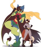 anthro clothed clothing duo female fur hair male membrane_(anatomy) membranous_wings simple_background smile tail wings kan_art batman_(series) dc_comics abraham_ambourage batman robin_(dc) bat canid canine fox human mammal digital_media_(artwork) hi_res