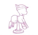 clothing feather_ornament feral ficficponyfic hasbro hat hat_feather hat_ornament headgear headwear loose_feather mannequin monochrome my_little_pony pedestal pink_and_white simple_background story story_in_description white_background zero_pictured