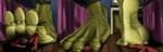 4_toes anthro arched_soles bedroom big_feet biped bottomwear claws clothing desk duo feet female floor foot_crush foot_fetish foot_focus fur furniture green_body green_fur huge_feet inside large_female larger_female lying macro male male/female micro multicolored_body multicolored_fur pants plantigrade raised_heel red_body red_fur resisting size_difference smaller_male smush soles step_pose stepped_on stomping table toe_claws toes trampling two_tone_body two_tone_feet two_tone_fur underfoot walking wood wood_floor cinnahbunn ammi_(cinnahbunn) canid canine domestic_rabbit flemish_giant lagomorph leporid mammal oryctolagus rabbit absurd_res hi_res