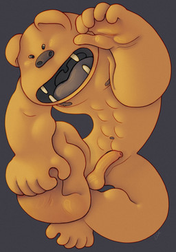 abs action_pose anthro brown_navel brown_nipples brown_nose brown_tongue caricature erection fangs foreskin genitals long_fangs male mascot nipples pecs penis pose raised_arm raised_foot road roaring simple_background small_eyes small_penis smile solo teeth thin_penis tongue yellow_body ravuer pennsylvania_state_university nittany_lion cougar felid feline mammal absurd_res hi_res