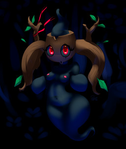 black_body blush breasts dark female female_humanoid genitals nipples pink_nipples red_eyes red_nipples solo vulva wide_hips wood elpatrixf nintendo pokemon generation_6_pokemon humanoid phantump pokemon_(species) spirit 2013 digital_media_(artwork) hi_res