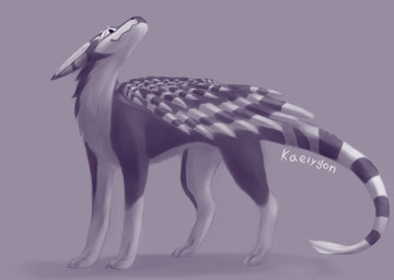 ambiguous_gender black_body black_feathers black_fur claws countershading feathers feral folded_wings front_view fur horn looking_up markings purple_background simple_background smile solo spade_tail standing striped_ears striped_feathers striped_markings striped_tail stripes tail tail_markings white_body white_countershading white_feathers white_fur white_horn wings tiena kaelygon_(tiena) dutch_angel_dragon 2026 colored_sketch digital_media_(artwork) full-length_portrait monochrome portrait purple_and_white shaded signature sketch agender_(lore)