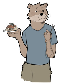 anthro biped black_eyes black_nose blue_clothing blue_shirt blue_t-shirt blue_topwear bottomwear brown_body brown_fur clothed clothed_anthro clothed_male clothing eating facial_hair fingers food fully_clothed fully_clothed_anthro fully_clothed_male fur goatee green_bottomwear green_clothing green_shorts holding_fork holding_object holding_plate looking_aside male pasta plate shirt shorts simple_background slim_anthro slim_male solo spaghetti t-shirt topwear white_background doggz echo_(game) echo_(series) echo_project chase_hunter mammal mustelid otter 2024 absurd_res hi_res