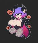 anthro big_breasts black_background blush breasts bulging_breasts cape claws cleavage clothed clothing costume dwarfism female fishnet_clothing food fruit hair halloween_costume heart_eyes heart_symbol holidays huge_breasts no_irises plant pumpkin pupils purple_hair short_stack simple_background slit_pupils solo standing smokyjai halloween dracula nicky_vicious bat mammal 2017 digital_media_(artwork) hi_res