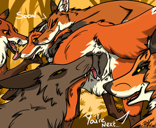 after_transformation anatomically_correct animal_genitalia animal_vulva anus canine_genitalia canine_vulva cunnilingus devious_grin female feral feral_on_feral first_person_view forced forced_transformation gender_transformation genitals grabbing_face group happy imminent_sex licking looking_at_viewer male male/female open_mouth oral rear_view sex text tongue transformation vaginal vulva worried renwick-fox_(artist) canid canine fox mammal absurd_res digital_media_(artwork) english_text hi_res story story_in_description