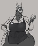 anthro apron bartender big_breasts breasts cleavage clothed clothing collar_shirt female holding_glass holding_object huge_breasts long_neck machine simple_background solo thick_thighs tight_fit wide_hips jezzlen therm_(jezzlen) android robot scalie synth_(vader-san) hi_res monochrome sketch