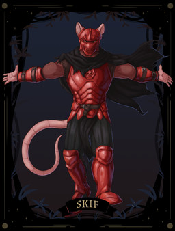 action_pose anthro armor belt bottomwear brown_body brown_fur cloak clothed clothing fur gradient_background loincloth long_tail looking_at_viewer male medieval_armor muscular muscular_male pants picture_frame pose red_armor red_eyes simple_background solo spread_arms tail text walking white_sclera wolfarion skif mammal murid murine rat rodent 2025 absurd_res character_name colored digital_drawing_(artwork) digital_media_(artwork) full-length_portrait hi_res portrait shaded