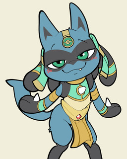 ambiguous_gender anthro biped black_body blue_body blue_fur blue_tail blush chest_spike closed_smile cute_fangs eyebrows fangs fur green_eyes holowear_(pokemon) looking_at_viewer mouth_closed multicolored_body pupils simple_background smile solo spikes spikes_(anatomy) tail tan_body tan_fur teeth young itsunknownanon nintendo pokemon pokemon_unite ruins_style_lucario generation_4_pokemon lucario pokemon_(species) 4:5 hi_res