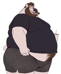 anthro beard bodily_fluids bulge drooling eating eating_food facial_hair fatpad fupa hair hairy male moobs morbidly_obese obese overhang overweight overweight_male saliva saliva_string solo weight_gain tcw tcw_(character) bear mammal polar_bear ursine absurd_res hi_res