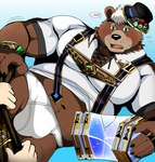 anthro assisted_exposure belly blush briefs brown_body bulge clothing hat headgear headwear humanoid_hands kemono male musclegut muscular navel solo_focus tighty_whities underwear undressing white_briefs white_clothing white_underwear bearlovestiger13 lifewonders live_a_hero goro_(live_a_hero) bear mammal 2022 hi_res