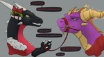 activision apollyondragon bow_tie cape christmas claws clothing cynder dialogue digital_media_(artwork) dragon duo female feral hi_res holidays horn leash leash_in_mouth male multi_horn mythological_creature mythological_scalie mythology object_in_mouth scalie scar scarf simple_background spyro spyro_the_dragon teeth text