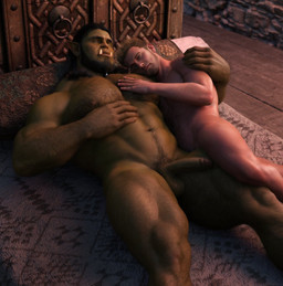 abs arm_around_shoulders arm_hair balls beard big_balls big_muscles big_penis black_hair body_hair brown_hair caressing chest_hair clothed clothing cuddling dominant dominant_humanoid dominant_male duo erection facial_hair genitals green_body hair hairy hand_on_chest hand_on_pec happy_trail holding_partner hug human_on_humanoid humanoid_pointy_ears interspecies intimate larger_dom larger_humanoid larger_male leg_hair male male/male male_human male_humanoid male_on_human male_on_humanoid muscular muscular_humanoid muscular_male navel nipples nude pecs penis pointy_ears romantic romantic_couple size_difference sleeping smaller_human smaller_male tusks silverjay human humanoid mammal orc 3d_(artwork) digital_media_(artwork) hi_res