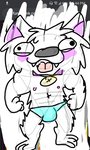 anthro banana_hammock bulge clothing flexing male nipples scribbles silly_face solo underwear <vampirefuuucker> scribbles_(character) canid canine canis mammal wolf