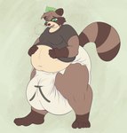 anthro big_diaper blush bulge clean_diaper clothed clothing diaper huge_diaper male moobs open_mouth overweight print_diaper slightly_chubby solo standing wardrobe_malfunction wearing_diaper steelshark yoku_(steelshark) canid canine mammal raccoon_dog tanuki hi_res