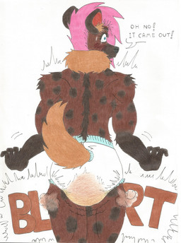 accident anthro blort blue_eyes clothed clothing diaper diaper_only embarrassed feces feces_in_ass female muscular muscular_female onomatopoeia pooping soiled_diaper soiling soiling_diaper solo sound_effects surprised text topless unclean_diaper used_diaper using_diaper wearing_diaper tishitathebaby hyena mammal hi_res