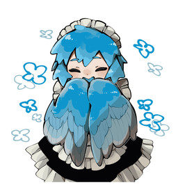 blue_body blue_feathers blue_hair blue_wings clothed clothing eyes_closed feathered_wings feathers female hair happy light_body light_skin maid_headdress maid_uniform simple_background solo uniform white_background wings i7go34 european_mythology greek_mythology mythology animal_humanoid avian humanoid mythological_avian mythological_creature half-length_portrait portrait
