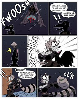 anthro assassin assassination bat_wings beak big_breasts big_butt black_clothing blood bodily_fluids body_bag bodysuit boots breasts butt clothed clothing collar dialogue disguise female female_anthro femme_fatale flying footwear fur group high_heeled_boots high_heels male markings membrane_(anatomy) membranous_wings nervous nervous_look nervous_sweat night open_beak open_mouth pouch_(clothing) pushbutton raccoon_tail scared shocked shoes skinsuit small_breasts spread_wings stripes sweat tail tail_markings text thief tight_clothing trio wings diegutan alucard_the_vampire_bat carmen_the_crow uva_the_raccoon avian bat bird corvid corvus_(genus) crow leaf-nosed_bat mammal microbat oscine passerine procyonid raccoon vampire vampire_bat yangochiropteran 4:5 absurd_res aliasing binary_drawing comic digital_drawing_(artwork) digital_media_(artwork) english_text hi_res