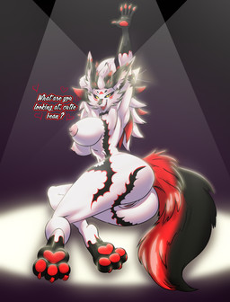 anthro big_breasts breasts butt dialogue feet female fluffy fluffy_tail fur genitals nipples nude paws seductive smile solo tail vaginal vulva doctor_awesome mythology zeiko_miray_(character) dragon mammal mythological_creature mythological_scalie novabeast scalie absurd_res hi_res