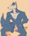 2021 anthro balls beastars blue_body blue_fur canid canine canis claws flaccid front_view fur genitals humanoid_genitalia humanoid_penis male mammal miyagi_(beastars) muscular muscular_anthro muscular_male nude pecs penis portrait sitting solo thorso_the_vile three-quarter_portrait wolf