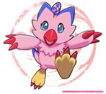 beak blue_eyes blue_markings claws eyelashes feather_tuft feathers feet female markings open_mouth pink_body pink_feathers red_beak red_claws semi-anthro solo tail tail_feathers toe_claws toes tuft walking jintetsu bandai_namco digimon avian biyomon digimon_(species) signature