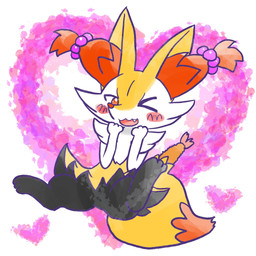 accessory ambiguous_anthro ambiguous_gender anthro biped blush blush_stickers cute_fangs digitigrade dipstick_tail fangs featureless_crotch food front_view hair_accessory hair_tie heart_symbol looking_at_viewer markings object_in_tail one_eye_closed open_:3 open_mouth open_smile shrimp_(food) simple_background smile snout solo spread_legs spreading tail tail_markings teeth wink winking_at_viewer annyui0611 nintendo pokemon braixen canid generation_6_pokemon mammal pokemon_(species) 1:1 2024 digital_drawing_(artwork) digital_media_(artwork) full-length_portrait hi_res japanese_description portrait translated_description