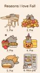 :3 ambiguous_gender apple blueberry_(fruit) daww dessert eating food fruit fur furniture grey_body grey_fur hay hay_bale jack-o'-lantern leaf leaf_pile on_table pastry pie plant pumpkin solo standing_on_table table text pusheen_corp third-party_edit pusheen_and_friends pusheen arthropod avian bee bird chicken domestic_cat felid feline felis galliform gallus_(genus) hymenopteran insect mammal phasianid animated english_text meme multiple_images female_(lore)